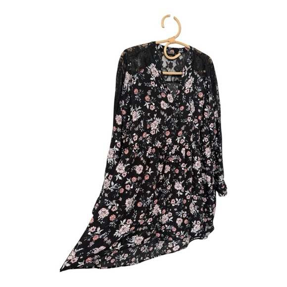 Torrid Lexi Lace Hi Lo Babydoll Tunic Black Pink Floral Button Front Size 2 2X - Picture 6 of 14